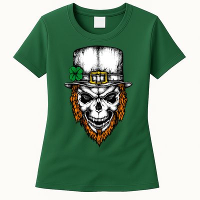 Leprechaun Irish Skull Skeleton Ginger Beard St. Patrick's Day Womens T-Shirt