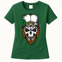 Leprechaun Irish Skull Skeleton Ginger Beard St. Patrick's Day Womens T-Shirt