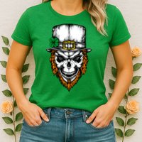 Leprechaun Irish Skull Skeleton Ginger Beard St. Patrick's Day Womens T-Shirt