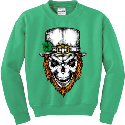 Leprechaun Irish Skull Skeleton Ginger Beard St. Patrick's Day Kids Sweatshirt