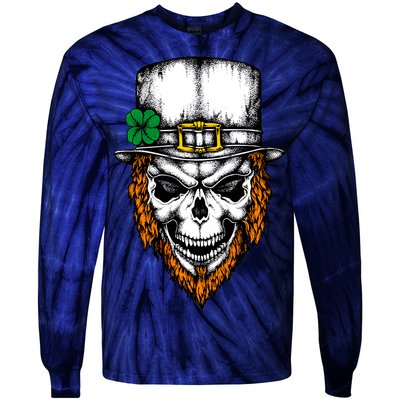 Leprechaun Irish Skull Skeleton Ginger Beard St. Patrick's Day Tie-Dye Long Sleeve Shirt