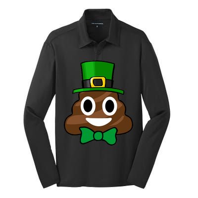 Leprechaun Poop Emoji Smiley Funny St. Patrick's Day Silk Touch Performance Long Sleeve Polo