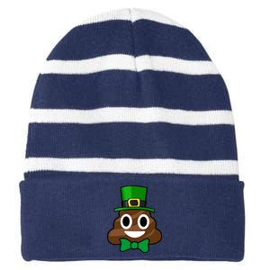 Leprechaun Poop Emoji Smiley Funny St. Patrick's Day Striped Beanie with Solid Band