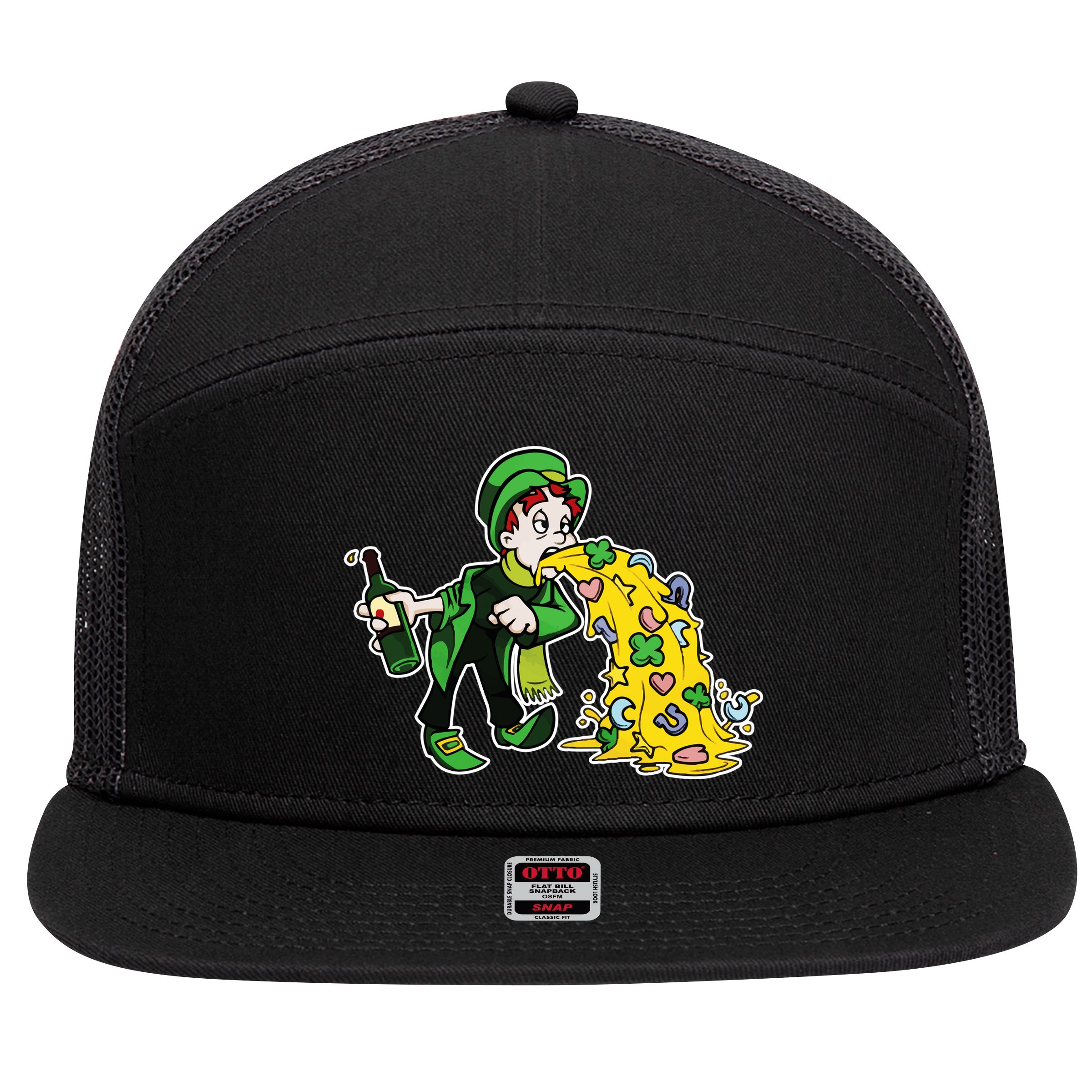 Leprechaun Puking St. Patrick's Day Drinking 7 Panel Mesh Trucker Snapback Hat