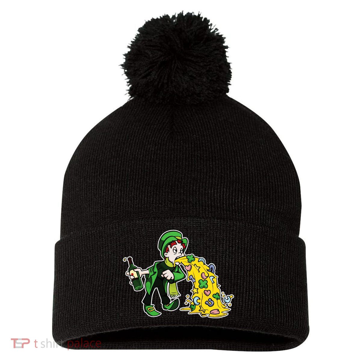 Leprechaun Puking St. Patrick's Day Drinking Pom Pom 12in Knit Beanie