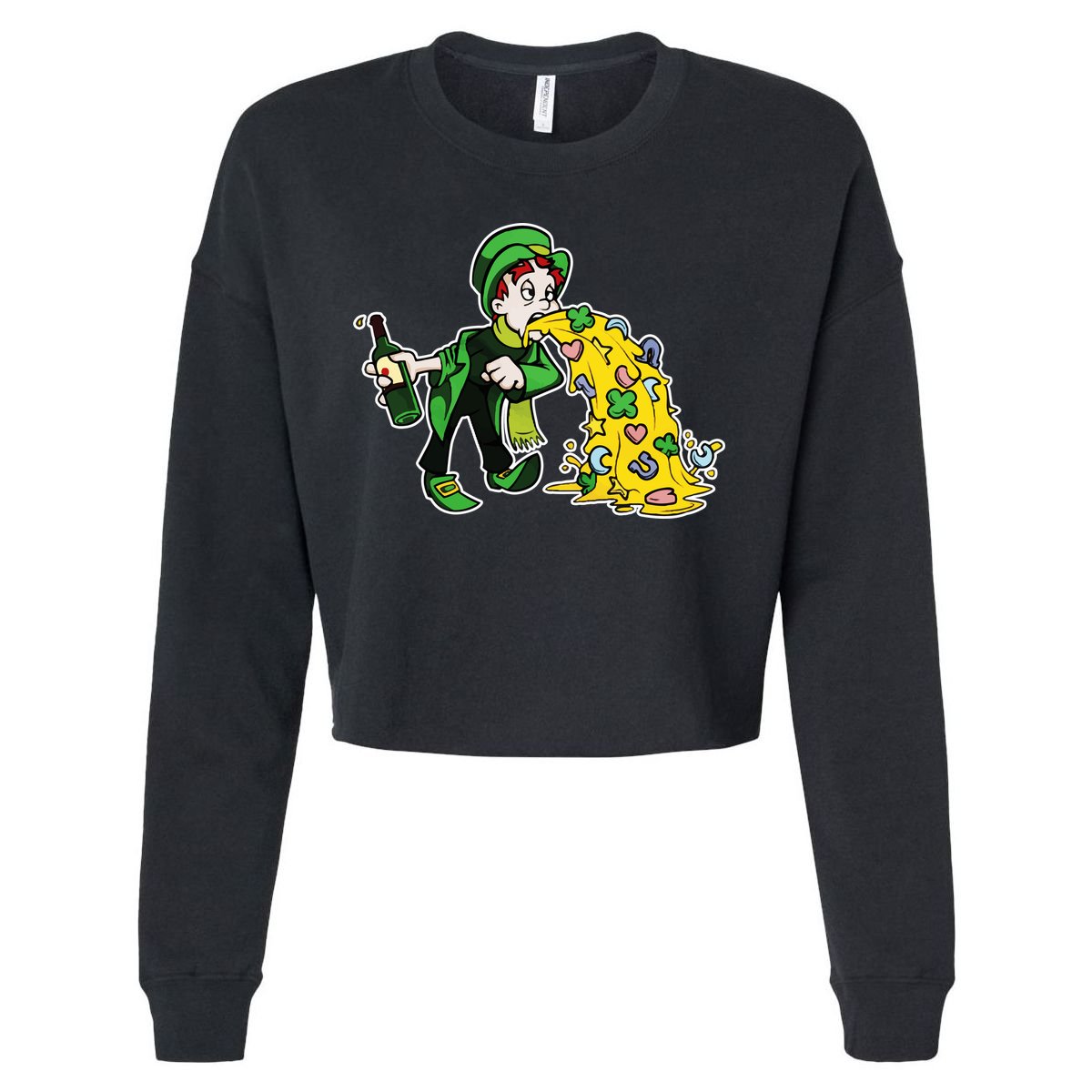 Leprechaun Puking St. Patrick's Day Drinking Cropped Pullover Crew
