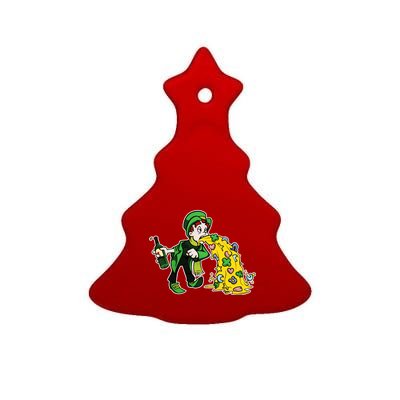 Leprechaun Puking St. Patrick's Day Drinking Ceramic Tree Ornament