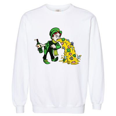 Leprechaun Puking St. Patrick's Day Drinking Garment-Dyed Sweatshirt