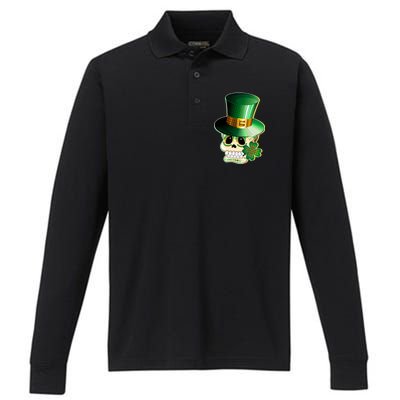 Leprechaun Sugar Irish Skull Performance Long Sleeve Polo