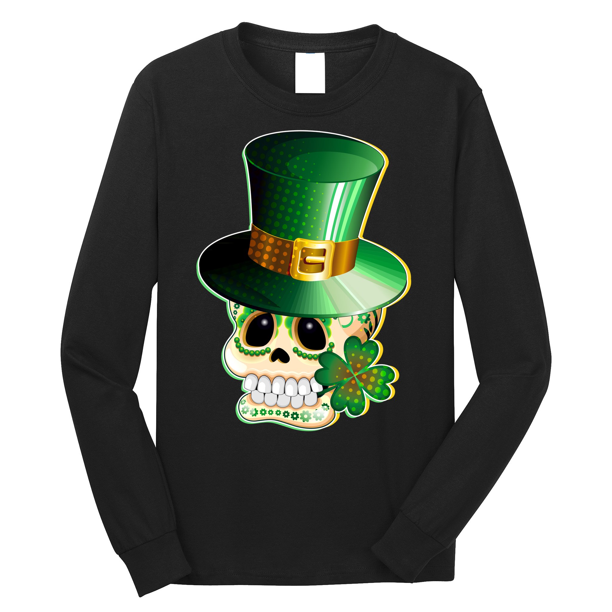 Leprechaun Sugar Irish Skull Long Sleeve Shirt