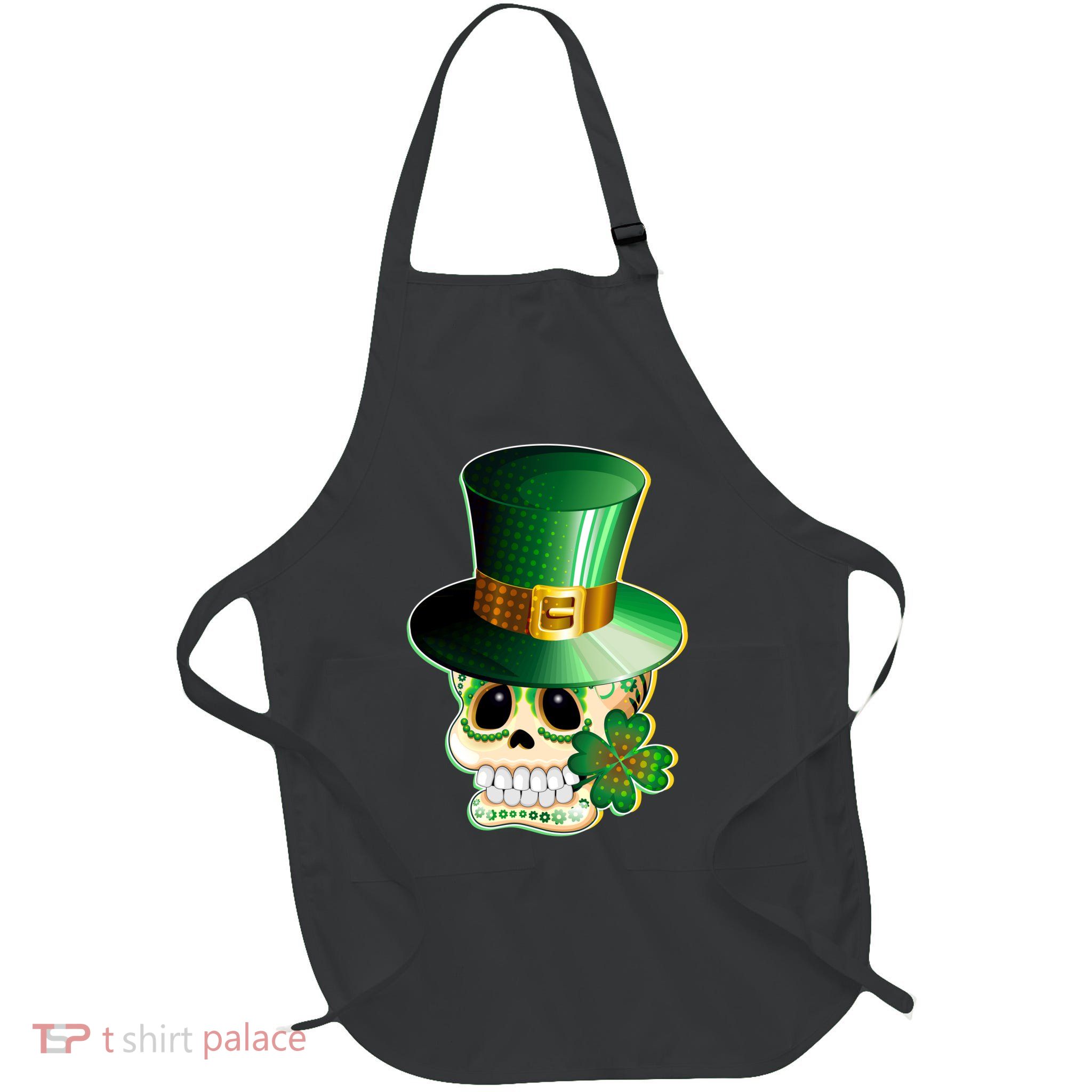 Leprechaun Sugar Irish Skull Full-Length Apron With Pockets