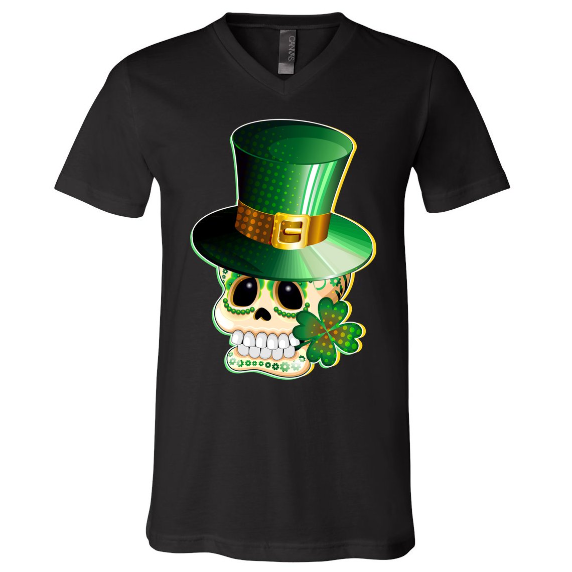 Leprechaun Sugar Irish Skull V-Neck T-Shirt