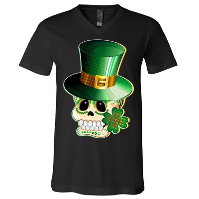 Leprechaun Sugar Irish Skull V-Neck T-Shirt