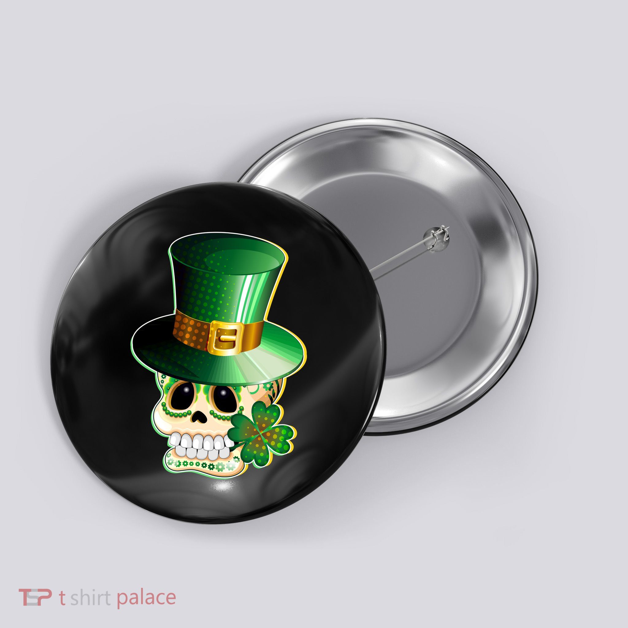 Leprechaun Sugar Irish Skull Button