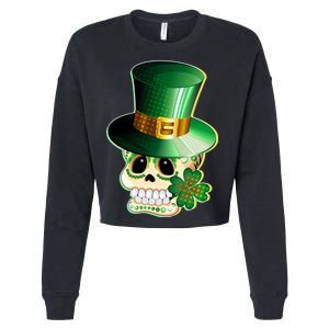 Leprechaun Sugar Irish Skull Cropped Pullover Crew