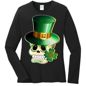 Leprechaun Sugar Irish Skull Ladies Long Sleeve Shirt