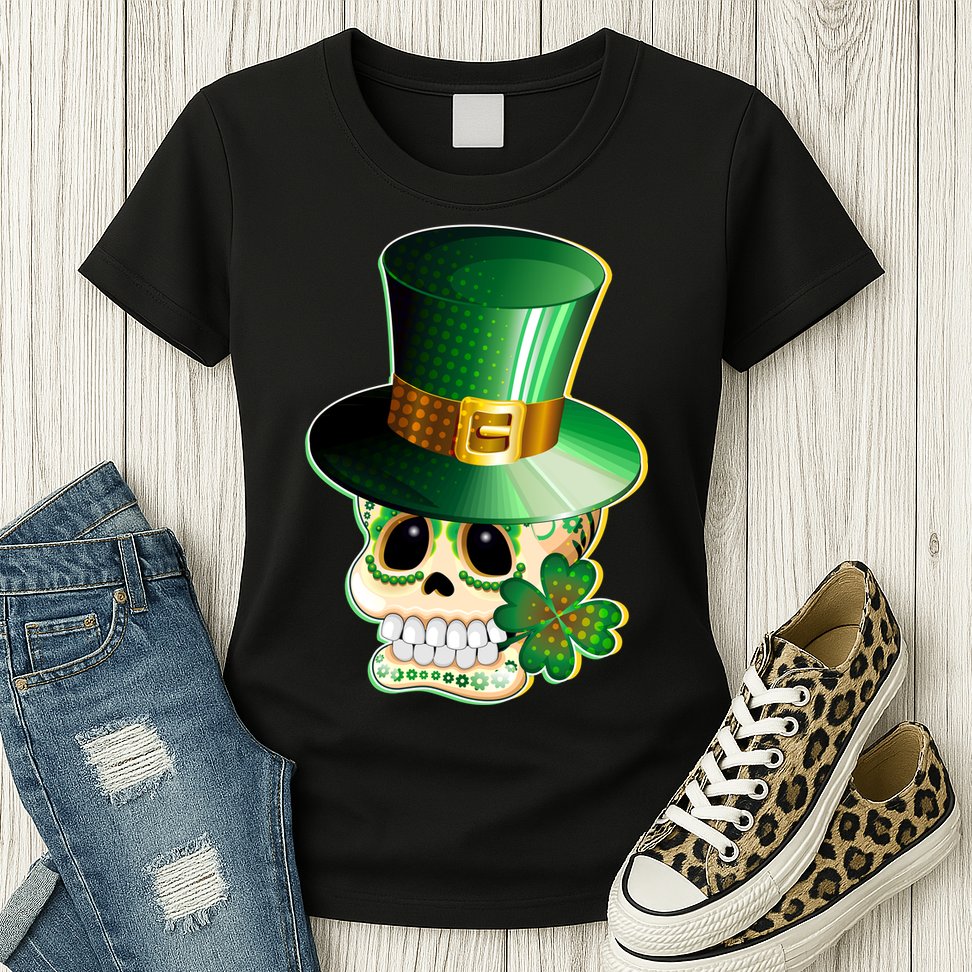 Leprechaun Sugar Irish Skull Womens T-Shirt
