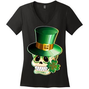 Leprechaun Sugar Irish Skull Women's V-Neck T-Shirt