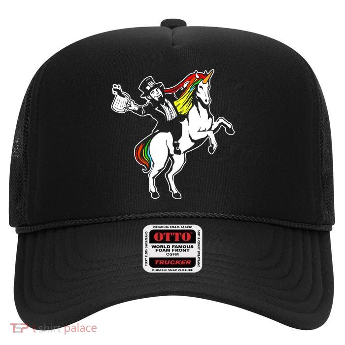 Leprechaun Unicorn St. Patrick's Day High Crown Mesh Back Trucker Hat