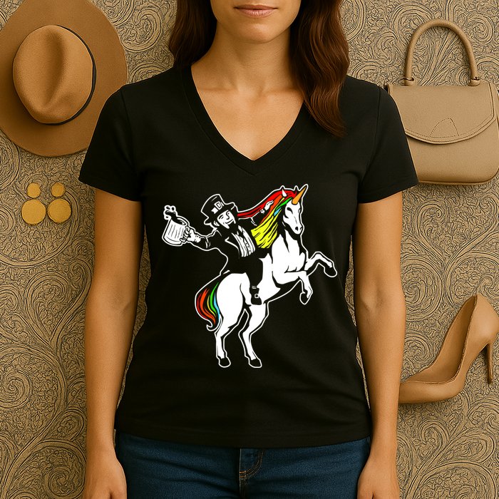 Leprechaun Unicorn St. Patrick's Day Women's V-Neck T-Shirt