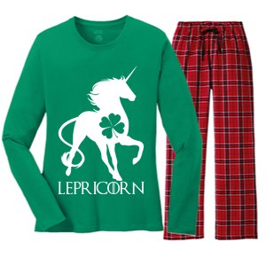 Lepricorn Leprechaun Unicorn St. Patrick's Day Women's Long Sleeve Flannel Pajama Set 