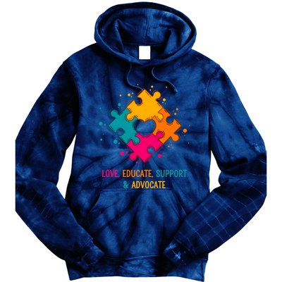 Love Educate Support And Advocate Cute Autism Teacher Tie Dye Hoodie