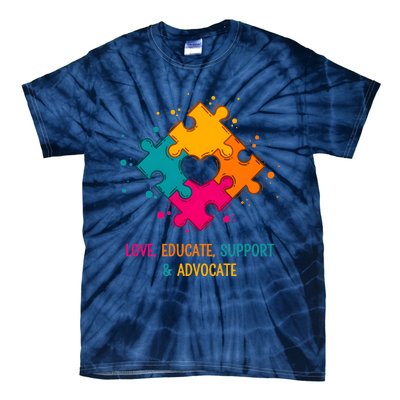 Love Educate Support And Advocate Cute Autism Teacher Tie-Dye T-Shirt