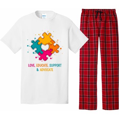 Love Educate Support And Advocate Cute Autism Teacher Pajama Set