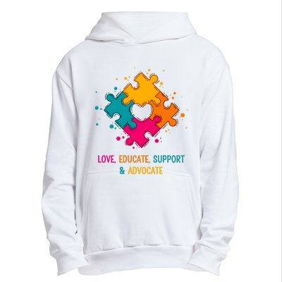 Love Educate Support And Advocate Cute Autism Teacher Urban Pullover Hoodie