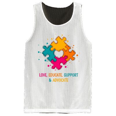 Love Educate Support And Advocate Cute Autism Teacher Mesh Reversible Basketball Jersey Tank