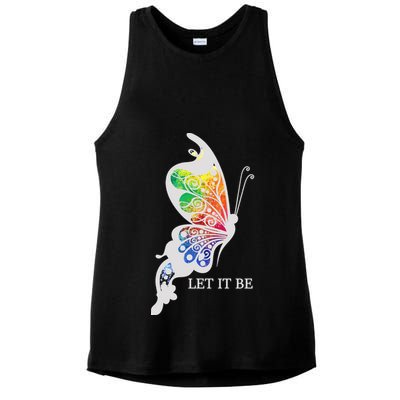 Let It Be Colorful Butterfly Ladies PosiCharge Tri-Blend Wicking Tank