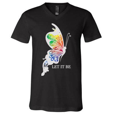 Let It Be Colorful Butterfly V-Neck T-Shirt