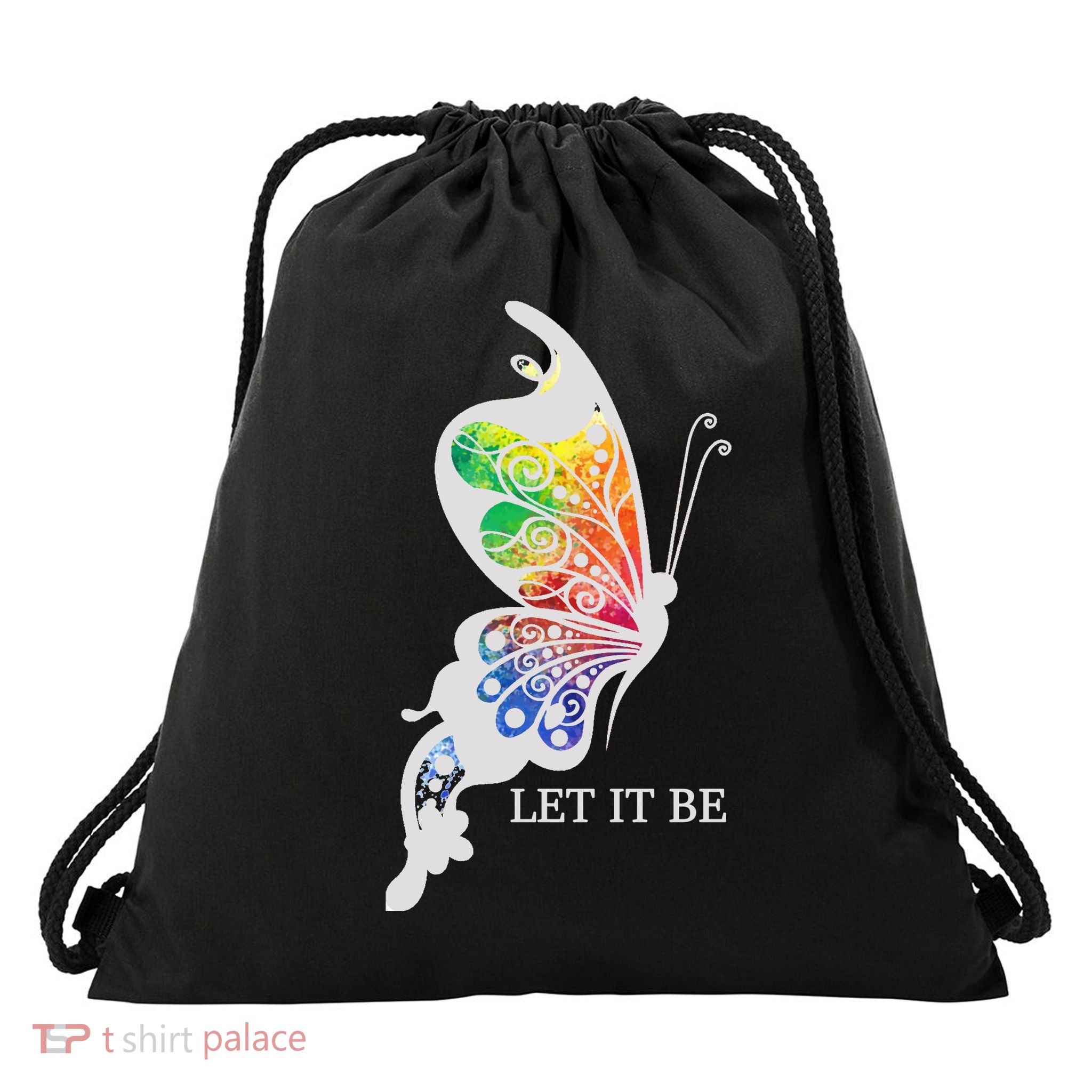 Let It Be Colorful Butterfly Drawstring Bag