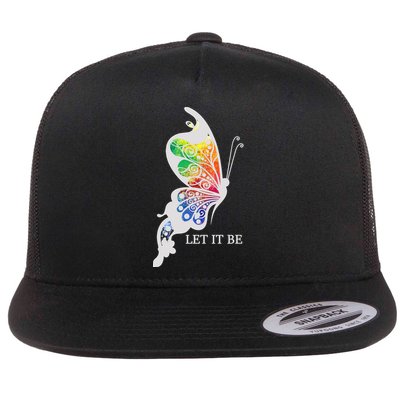 Let It Be Colorful Butterfly Flat Bill Trucker Hat