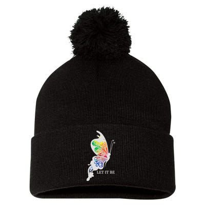 Let It Be Colorful Butterfly Pom Pom 12in Knit Beanie