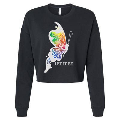Let It Be Colorful Butterfly Cropped Pullover Crew