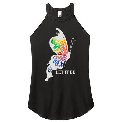 Let It Be Colorful Butterfly Women's Perfect Tri Rocker Tank
