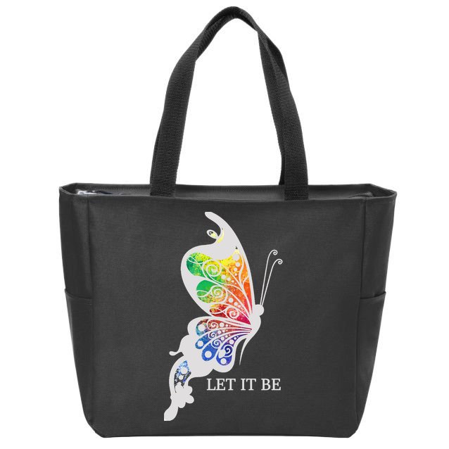 Let It Be Colorful Butterfly Zip Tote Bag