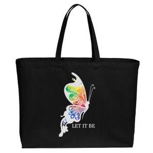 Let It Be Colorful Butterfly Cotton Canvas Jumbo Tote