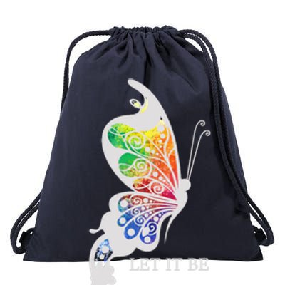 Let It Be Colorful Butterfly Drawstring Bag