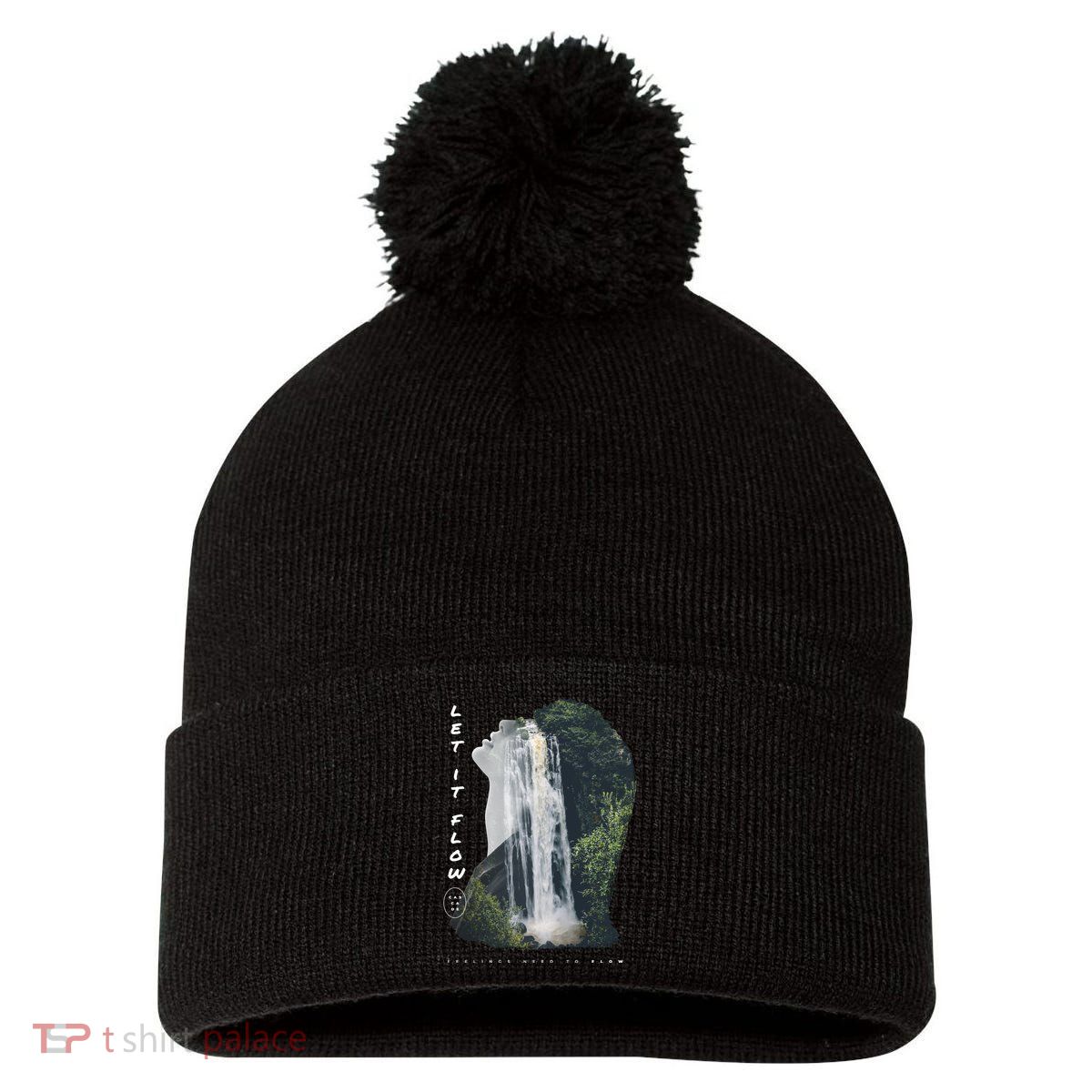 Let It Flow Waterfall Art Pom Pom 12in Knit Beanie