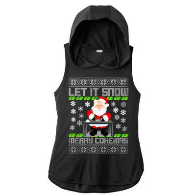 Let It Snow Merry Cokemas Santa Claus Ugly Christmas Ladies PosiCharge Tri-Blend Wicking Draft Hoodie Tank