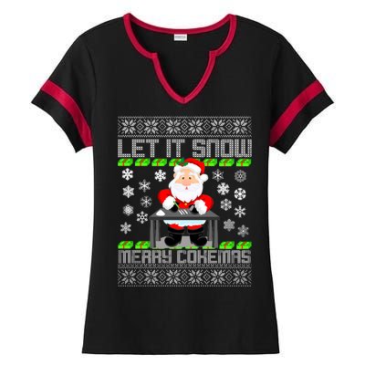 Let It Snow Merry Cokemas Santa Claus Ugly Christmas Ladies Halftime Notch Neck Tee