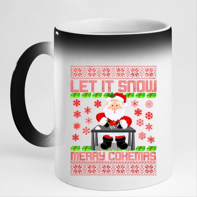 Let It Snow Merry Cokemas Santa Claus Ugly Christmas 11oz Black Color Changing Mug