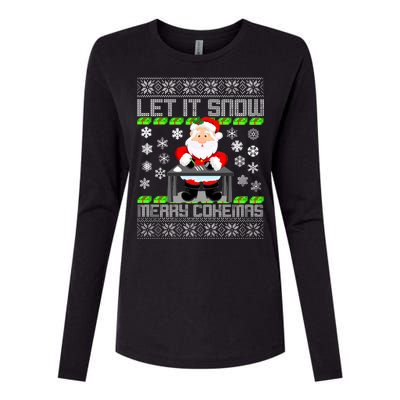 Let It Snow Merry Cokemas Santa Claus Ugly Christmas Womens Cotton Relaxed Long Sleeve T-Shirt