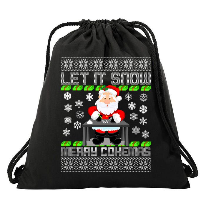 Let It Snow Merry Cokemas Santa Claus Ugly Christmas Drawstring Bag