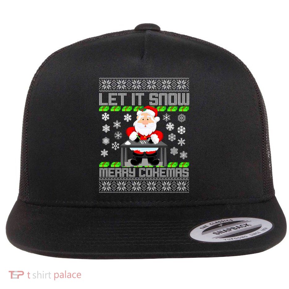 Let It Snow Merry Cokemas Santa Claus Ugly Christmas Flatbill Hat