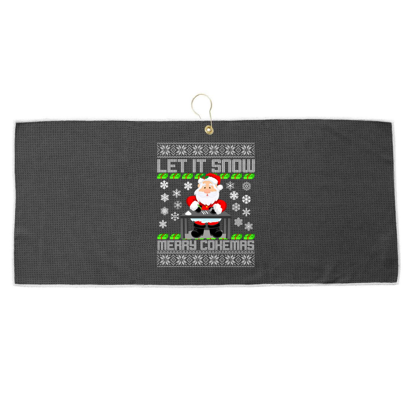 Let It Snow Merry Cokemas Santa Claus Ugly Christmas Large Microfiber Waffle Golf Towel