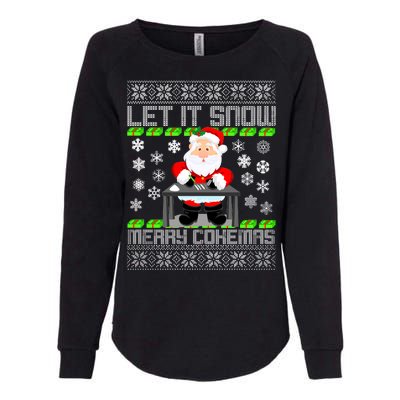 Let It Snow Merry Cokemas Santa Claus Ugly Christmas Womens California Wash Sweatshirt