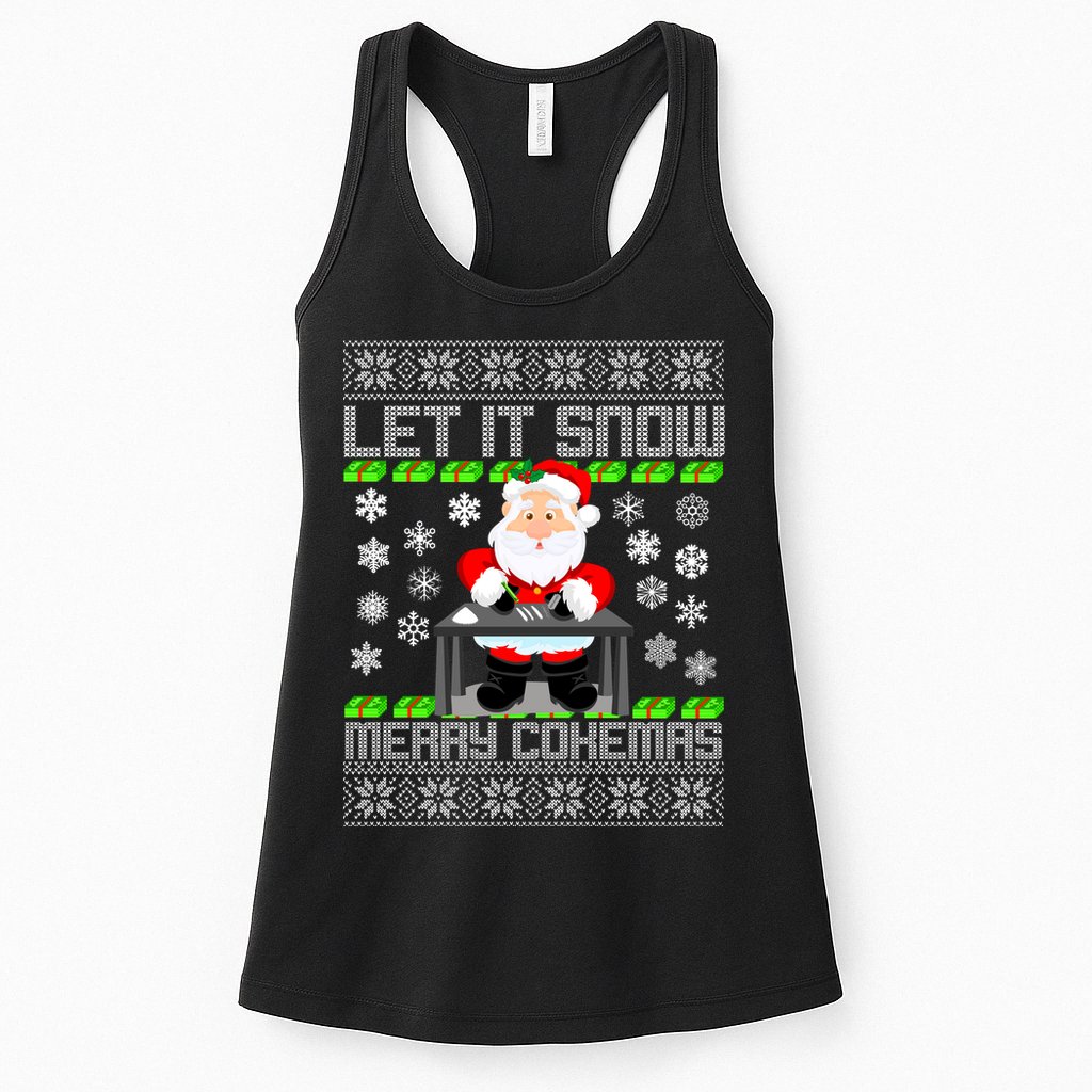 Let It Snow Merry Cokemas Santa Claus Ugly Christmas Womens Tank Top